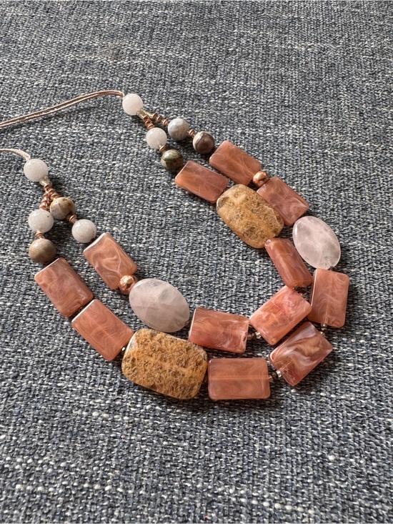 J. Jill Jewelry - J. Jill Pink and Brown Multi-Stone Layered Necklace